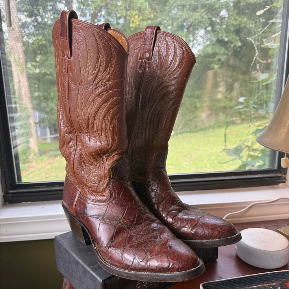 Nocona Brown Embossed Leather Cowboy Boots